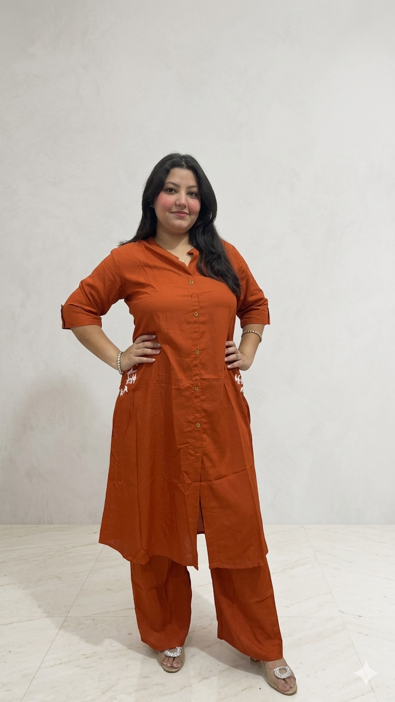 Rustic Co-Ord Set With Embroidered Pockets - Image 3