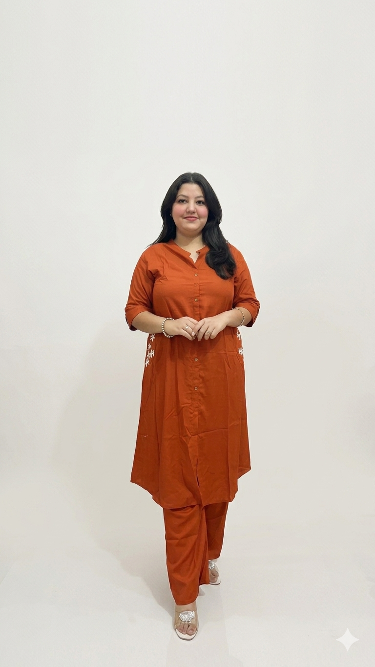 Rustic Co-Ord Set With Embroidered Pockets