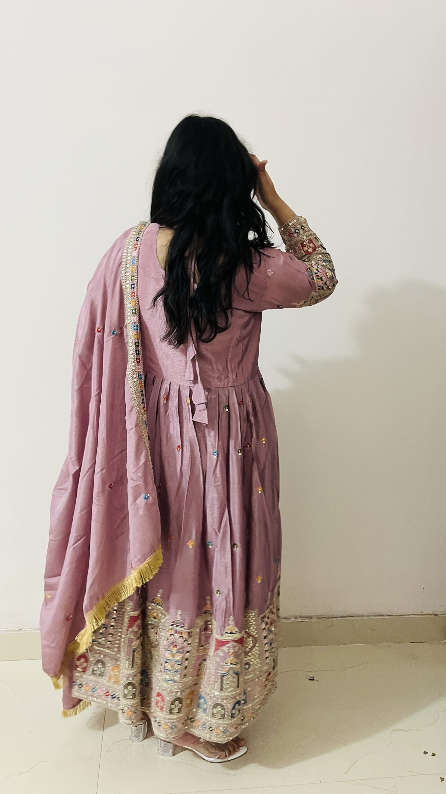 Embroidered Silk Anarkali Suit with Dupatta - Image 4