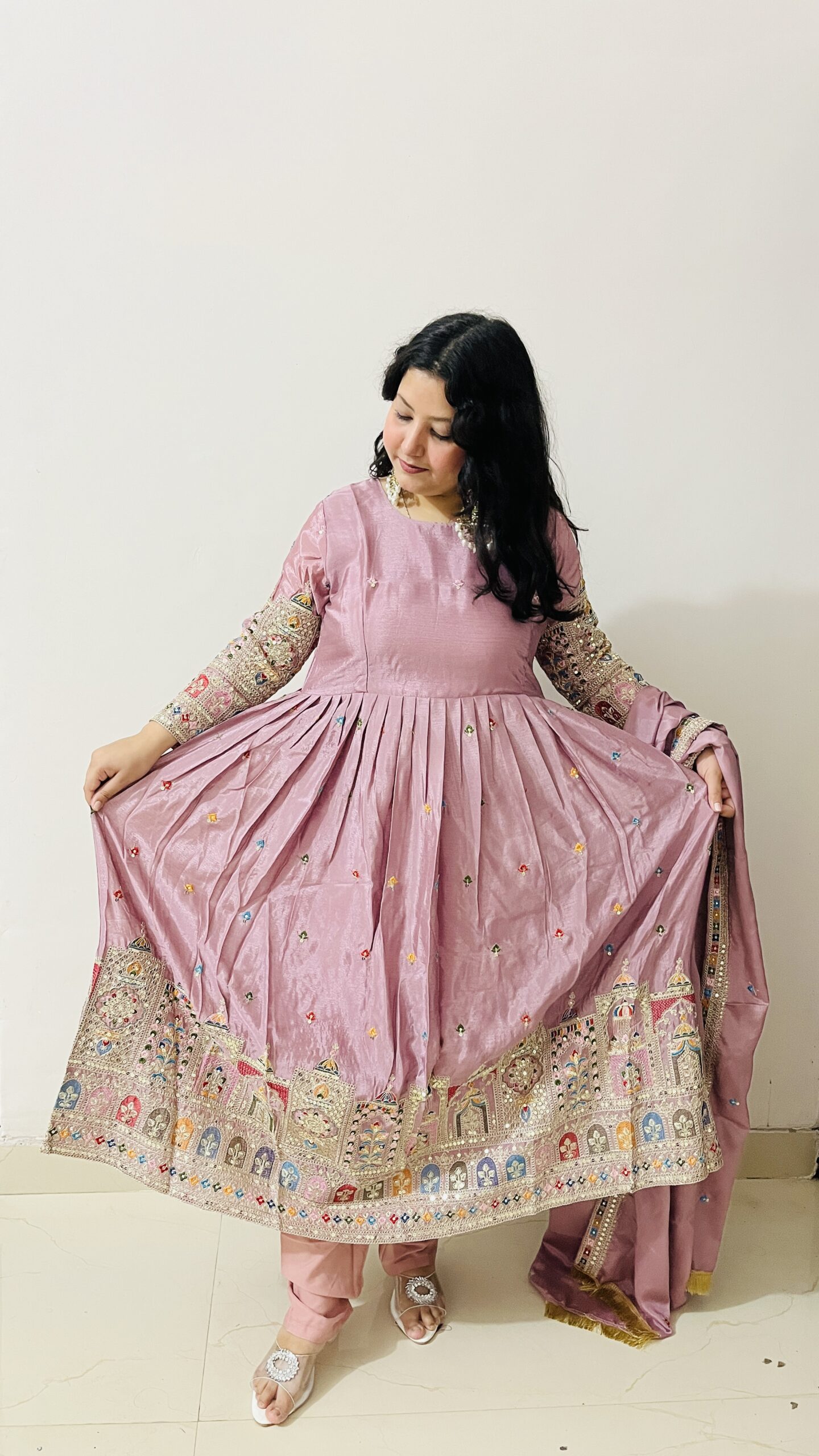 Embroidered Silk Anarkali Suit with Dupatta - Image 2