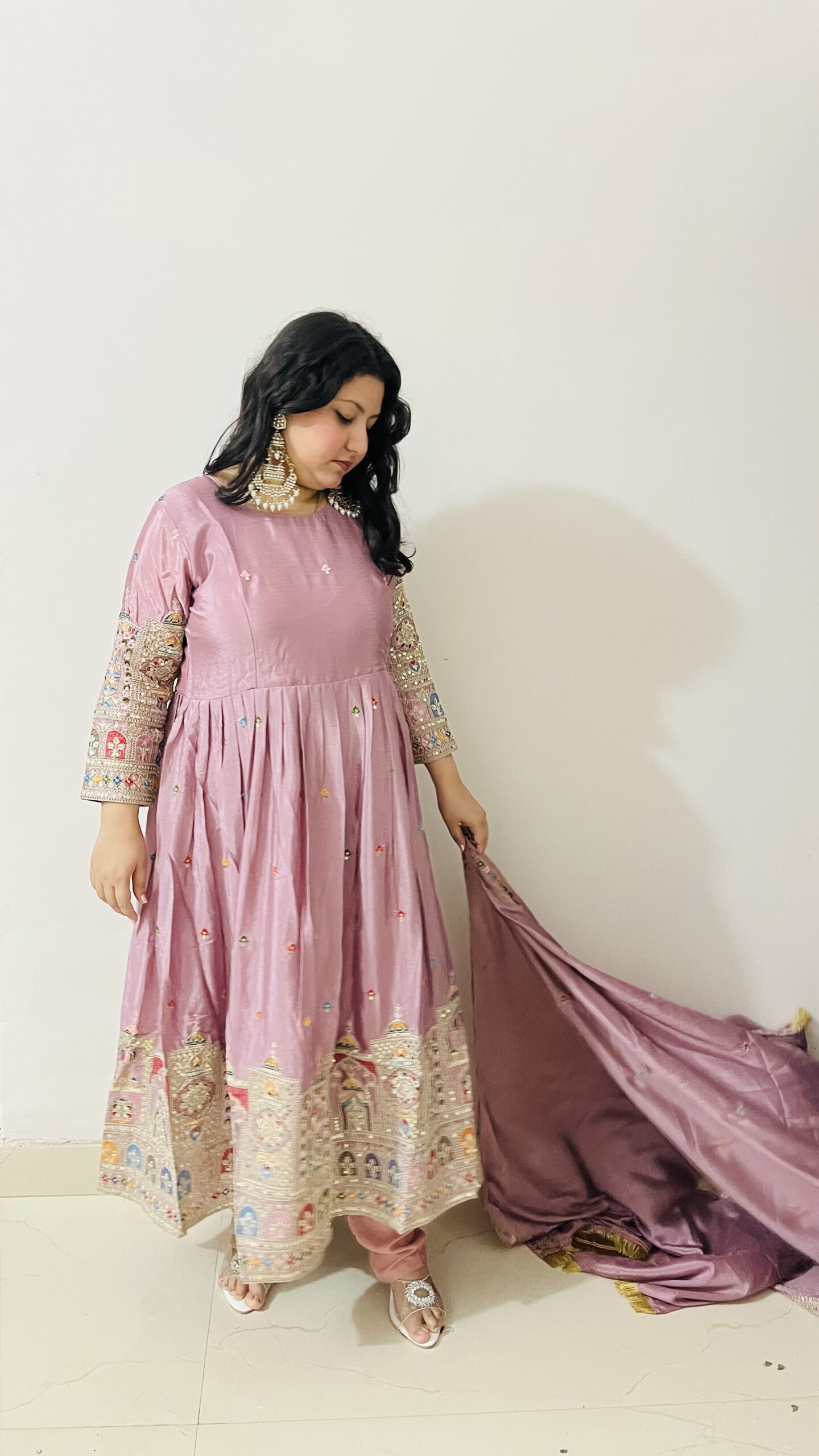 Embroidered Silk Anarkali Suit with Dupatta - Image 3